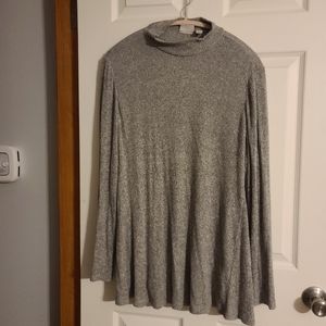 LOGO Lori Goldstein XL Gray Space-dye Mock Neck